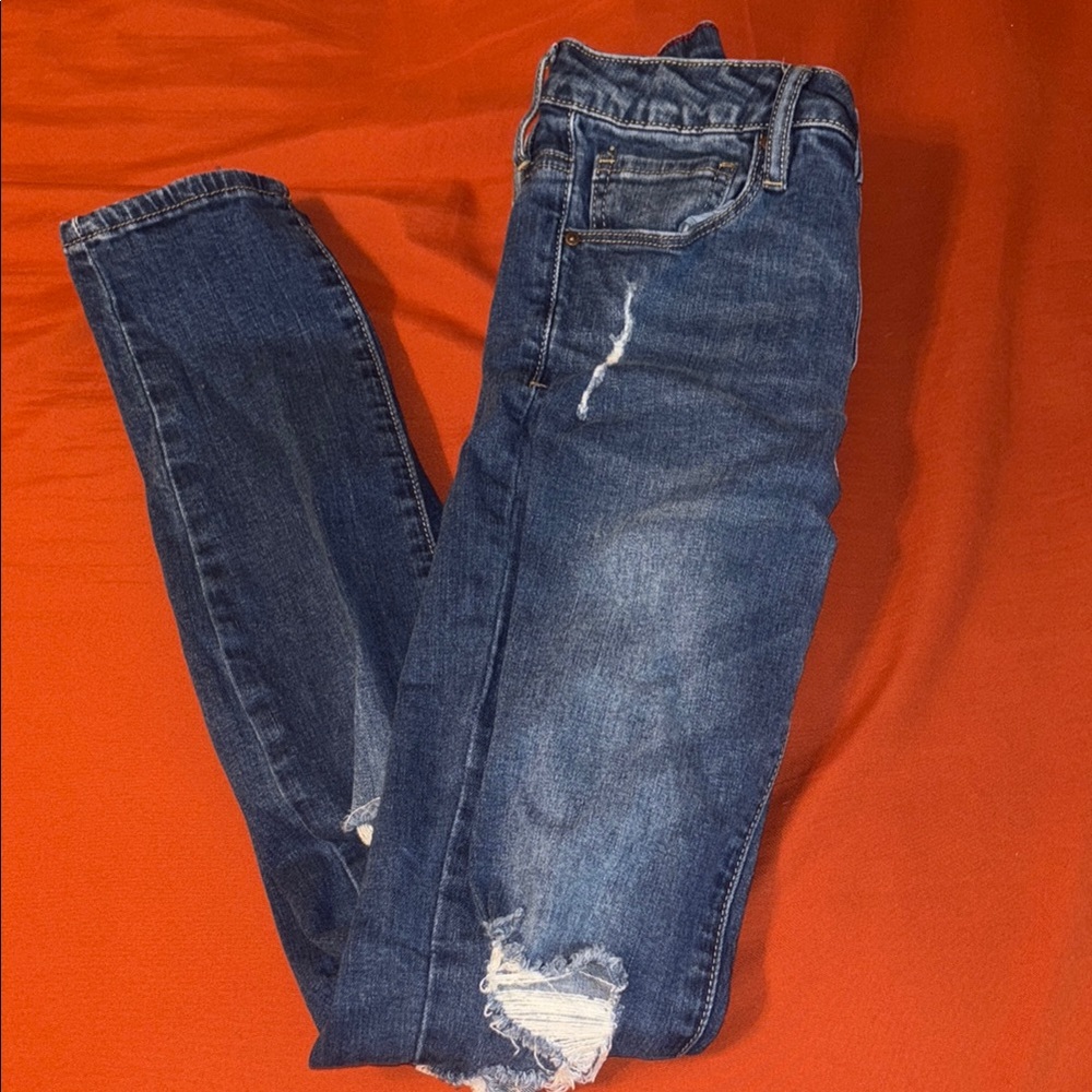 Blue Distressed Women Ripped Jeans